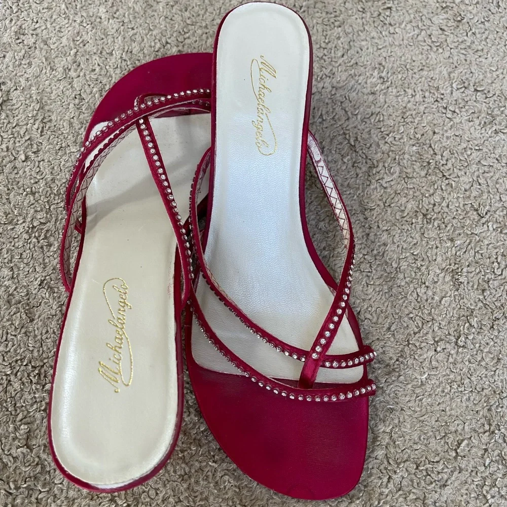 Michaelangelo David's Bridal Apple Red Satin Rhinestone Sandal Size 10